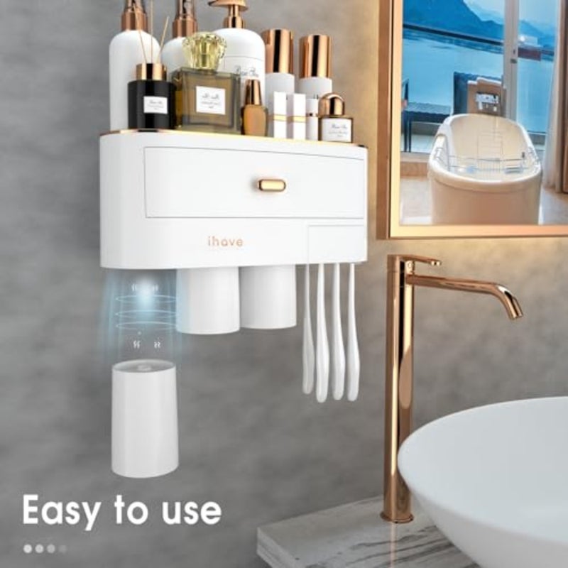 Toothbrush Holders for Bathrooms - Upgrade Wall Mounted Toothbrush Holder with Toothpaste Dispenser - 3 Cups - Image 3
