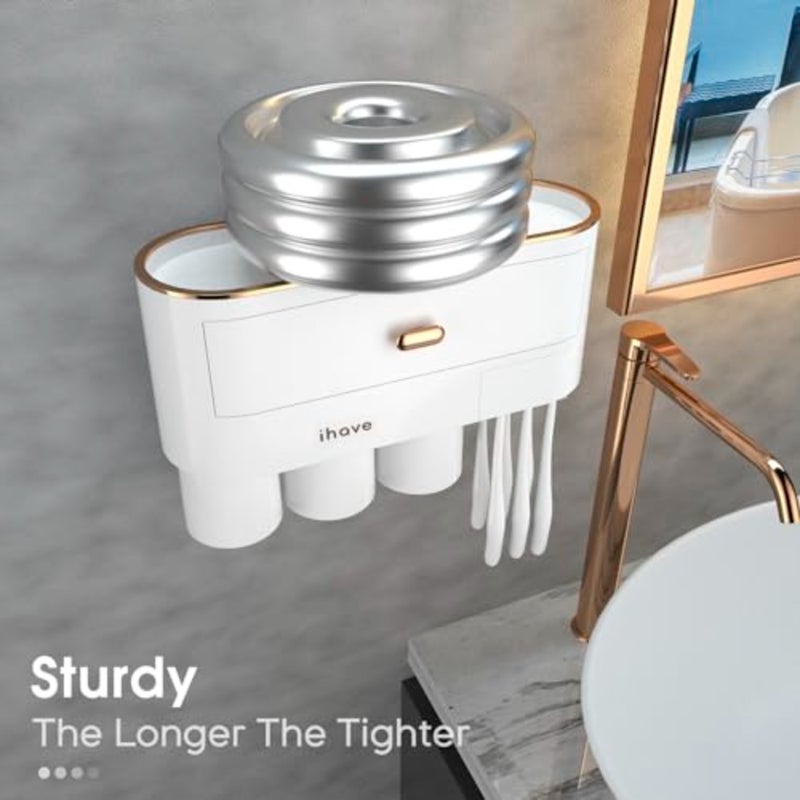 Toothbrush Holders for Bathrooms - Upgrade Wall Mounted Toothbrush Holder with Toothpaste Dispenser - 3 Cups - Image 5