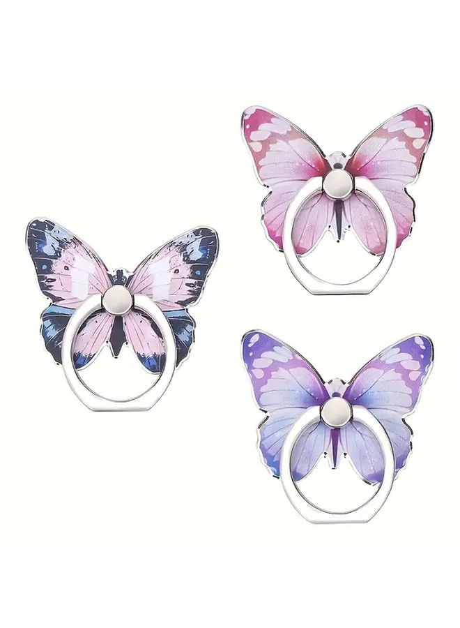 2 Pcs Pink and Blue Cute Cartoon Butterfly Ring Buckle Mobile Phone Holder - Image 1