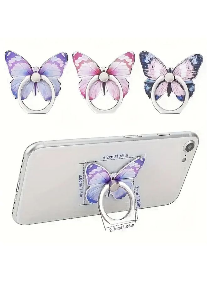 2 Pcs Pink and Blue Cute Cartoon Butterfly Ring Buckle Mobile Phone Holder - Image 2