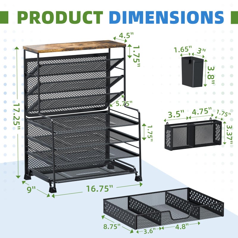 Ekisemio 8 Tier Desk File Organizer with Sliding Drawer, Desktop Organizers and Accessories, Letter Size File Organizer for Desk, Black - Image 3