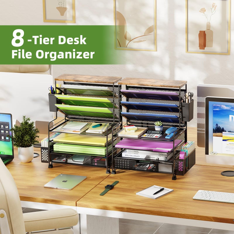 Ekisemio 8 Tier Desk File Organizer with Sliding Drawer, Desktop Organizers and Accessories, Letter Size File Organizer for Desk, Black - Image 4
