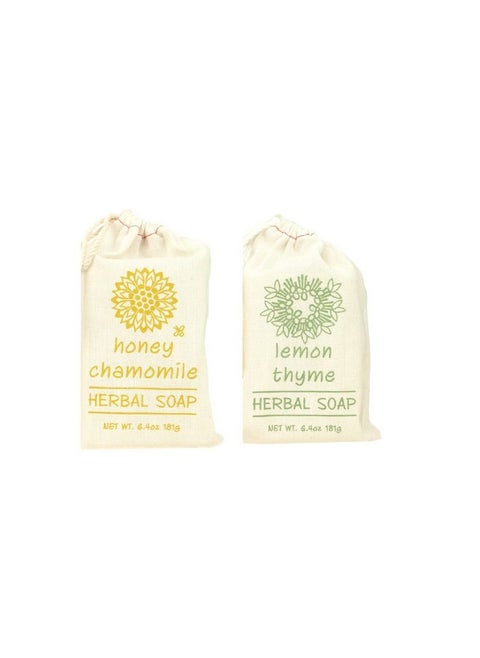 Set Of 2 Herbal Soaps Honey Chamomile And Lemon Thyme6.4 Oz Bars Wrapped In Drawstring Cloth Sacksenriched With Shea Butter Virgin Olive Oil And Fresh Botanical Scents