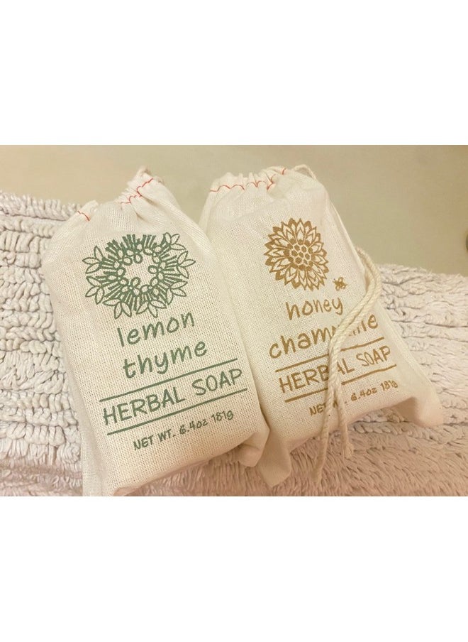 Set Of 2 Herbal Soaps Honey Chamomile And Lemon Thyme6.4 Oz Bars Wrapped In Drawstring Cloth Sacksenriched With Shea Butter Virgin Olive Oil And Fresh Botanical Scents
