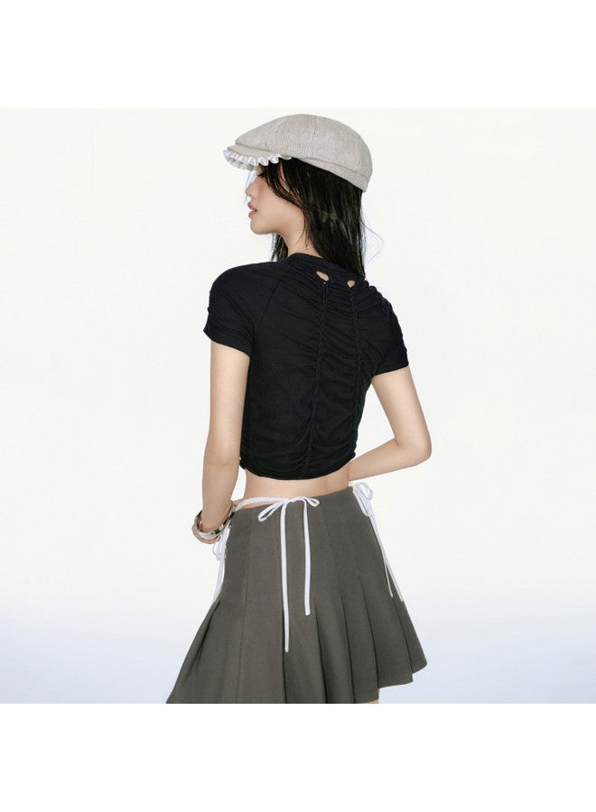 EPTISON Women's Short Sleeve T-shirt - Summer Vintage American Style Cropped Hollow-out Color-block Print Sweet & Spicy Top - Image 5