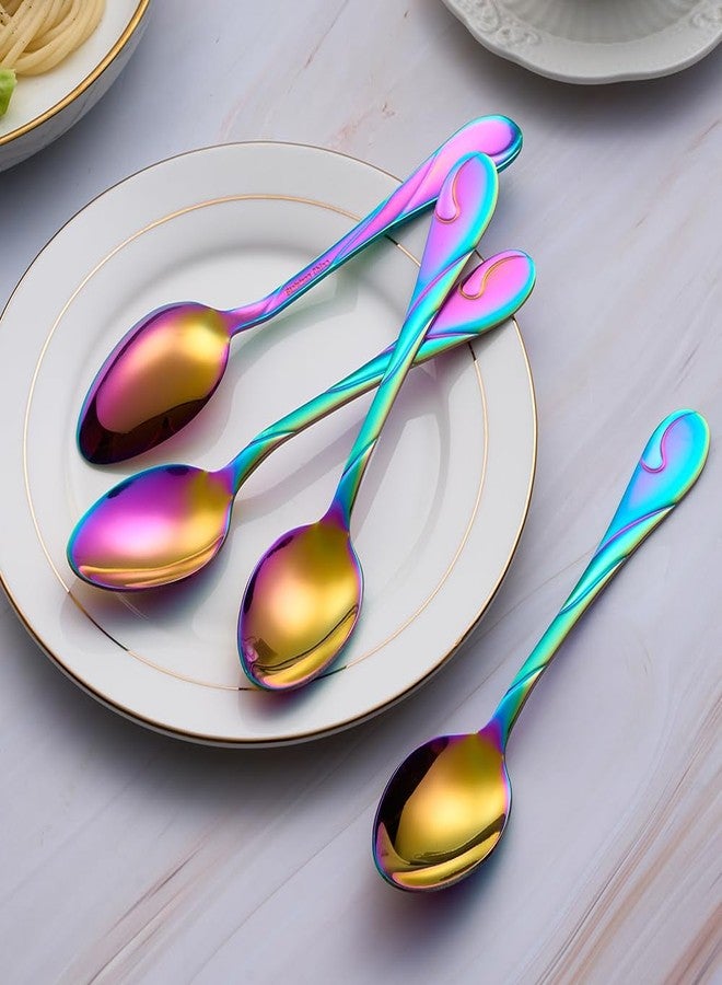 Seeshine Rainbow Dinner Spoon Set, 7.6-inch Stainless Steel Spoon Silverware, 6-Piece Shiny Rainbow Soup Spoons Table Spoon, Dishwasher Safe, Set of 6 - Image 4