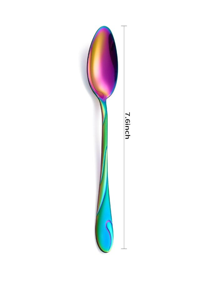 Seeshine Rainbow Dinner Spoon Set, 7.6-inch Stainless Steel Spoon Silverware, 6-Piece Shiny Rainbow Soup Spoons Table Spoon, Dishwasher Safe, Set of 6 - Image 2