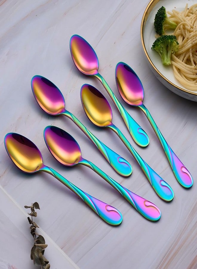 Seeshine Rainbow Dinner Spoon Set, 7.6-inch Stainless Steel Spoon Silverware, 6-Piece Shiny Rainbow Soup Spoons Table Spoon, Dishwasher Safe, Set of 6 - Image 3
