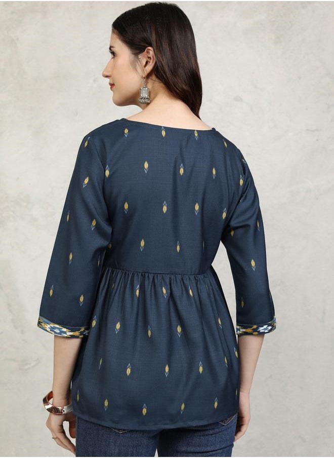 Vishudh Women Blue Printed Empire Top by Styli  - Image 3