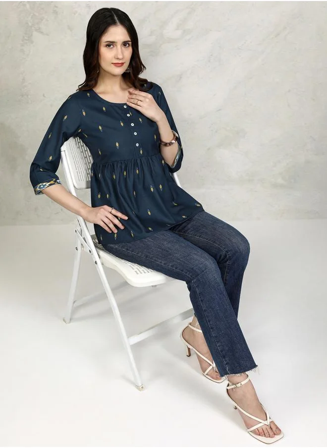 Vishudh Women Blue Printed Empire Top by Styli