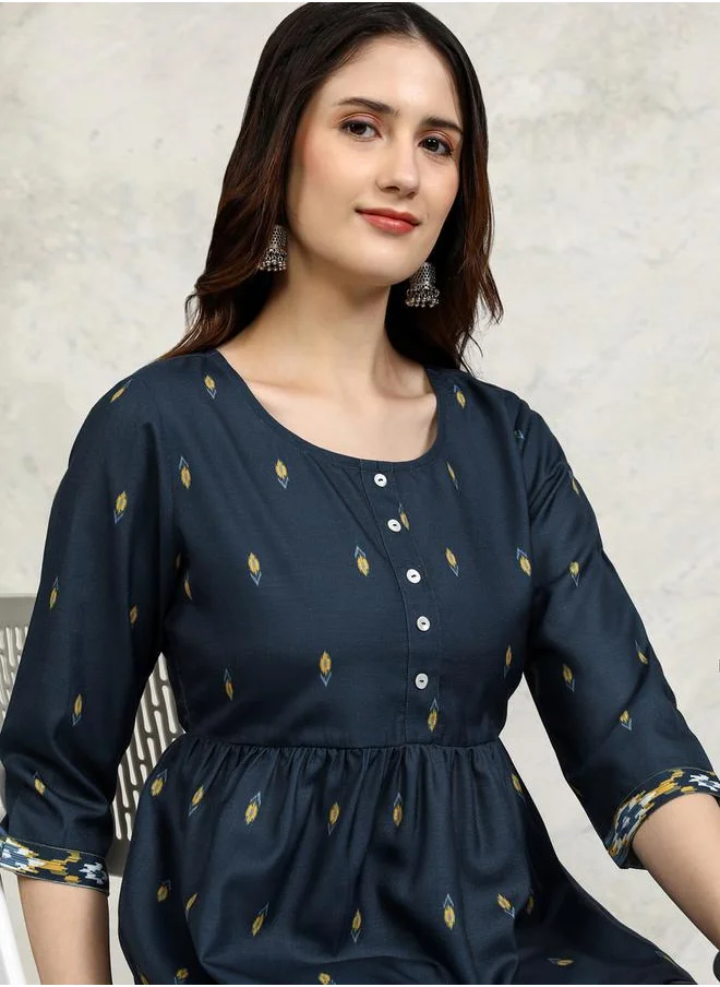 Vishudh Women Blue Printed Empire Top by Styli