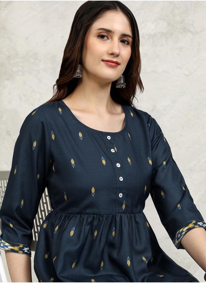 Vishudh Women Blue Printed Empire Top by Styli  - Image 1