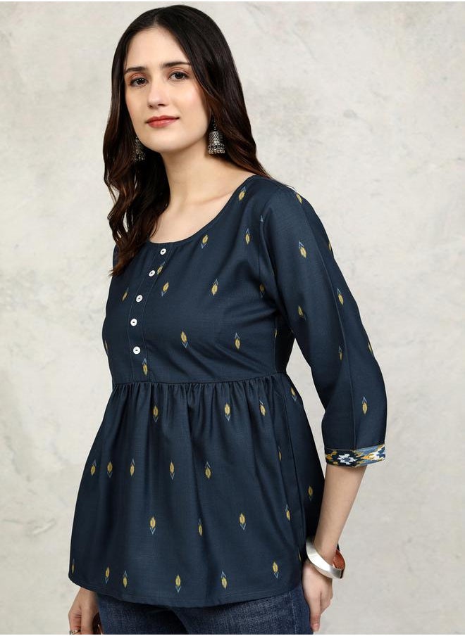 Vishudh Women Blue Printed Empire Top by Styli  - Image 4