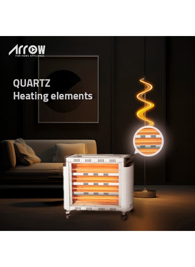 Arrow - 2400W Electric Heater, 6 Quartz Heating Elements | Dual Sided Heating (Top & Front) | 6 Heating Settings | Smooth & Stable Castors for Easy Mobility | Model: RO-CP2600H - Image 1