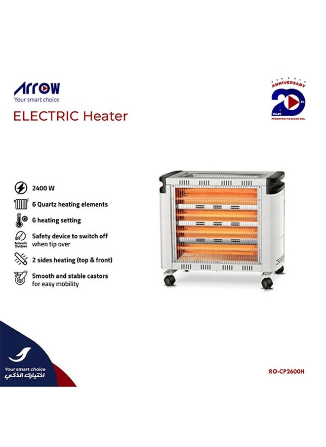 Arrow - 2400W Electric Heater, 6 Quartz Heating Elements | Dual Sided Heating (Top & Front) | 6 Heating Settings | Smooth & Stable Castors for Easy Mobility | Model: RO-CP2600H - Image 1