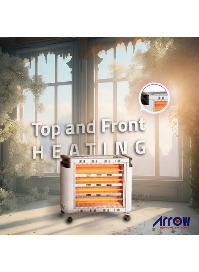 Arrow - 2400W Electric Heater, 6 Quartz Heating Elements | Dual Sided Heating (Top & Front) | 6 Heating Settings | Smooth & Stable Castors for Easy Mobility | Model: RO-CP2600H - Image 1