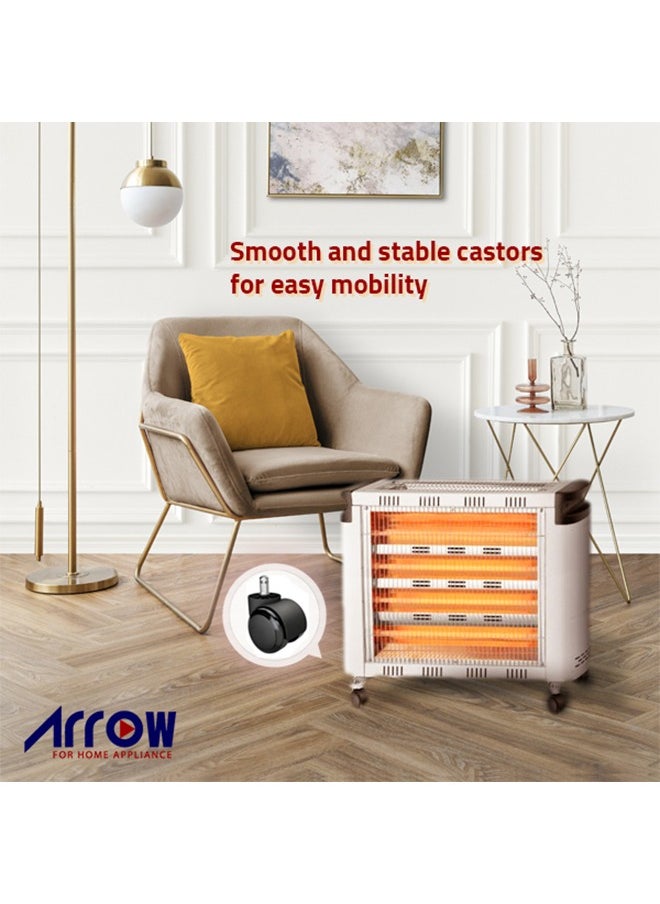 Arrow - 2400W Electric Heater, 6 Quartz Heating Elements | Dual Sided Heating (Top & Front) | 6 Heating Settings | Smooth & Stable Castors for Easy Mobility | Model: RO-CP2600H - Image 1