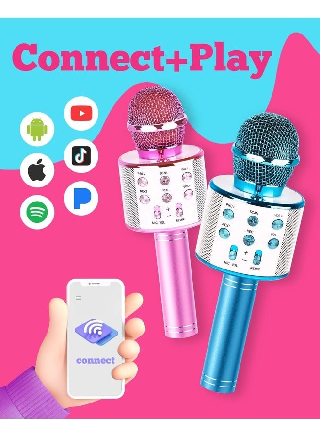 ELTRAZONE 2-Pack Kids Karaoke Microphones - Portable Bluetooth Singing Toys for Girls and Boys, Perfect Birthday Gifts (Blue & Pink) - Image 2