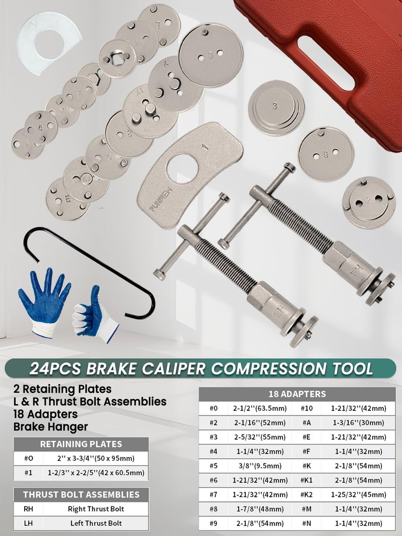 Punmew Brake Caliper Compression Tool 24-Piece Heavy Duty Disc Brake Piston Caliper Compressor Rewind Tool Set with C Hanger - Image 3
