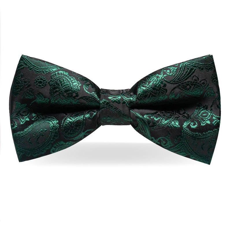 JEMYGINS Dark Green Paisley Bow Tie Pre-tied Bowtie and Pocket Square Cufflinks Lapel Pin Sets for Men(7) - Image 4