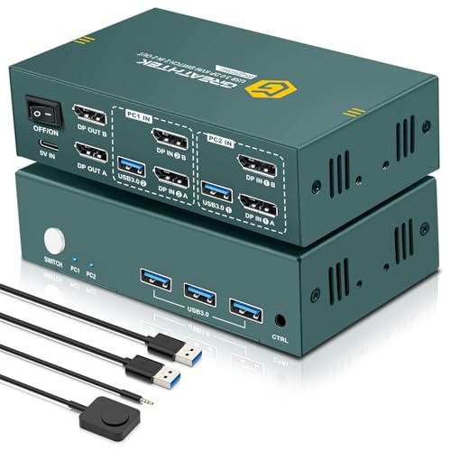 EVATEK 8K@60Hz Displayport KVM Switch 2 Monitors 2 Computers USB 3.0, 4K@240Hz KVM Switch Displayport with 3 USB 3.0 Ports Sharing Keyboard and Mouse, Printer/Scanner, Desktop Controller - Image 1