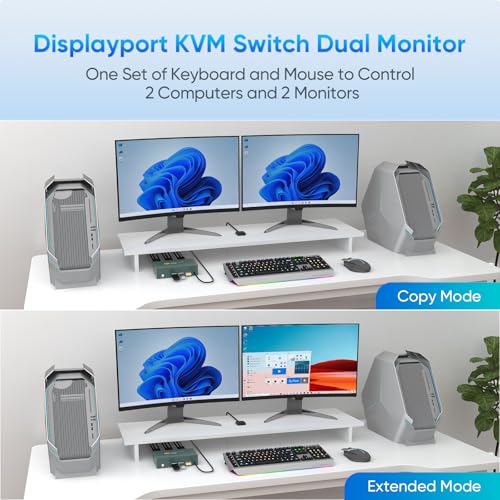 EVATEK 8K@60Hz Displayport KVM Switch 2 Monitors 2 Computers USB 3.0, 4K@240Hz KVM Switch Displayport with 3 USB 3.0 Ports Sharing Keyboard and Mouse, Printer/Scanner, Desktop Controller - Image 5