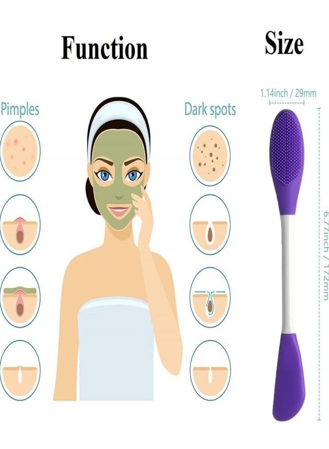FALONG Beauty Silicone Face Mask Applicator Makeup Brush Double-Ended Facial Mask Brush for Mud Scoop Face Washing Brush Gentle Exfoliating Massaging Removing Blackhead for Creams (Purple color) - Image 3