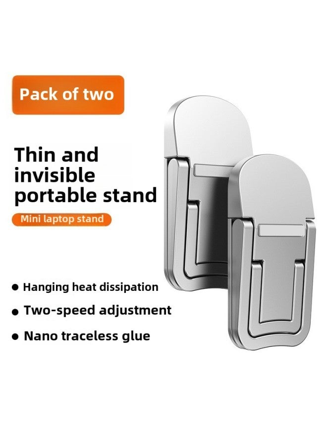 Aluminum Alloy Laptop Stand Computer Portable Back Sticker Mini Desktop Heightening Convenient Folding Keyboard Bracket-Colour:Black (one Pair)  - Image 2