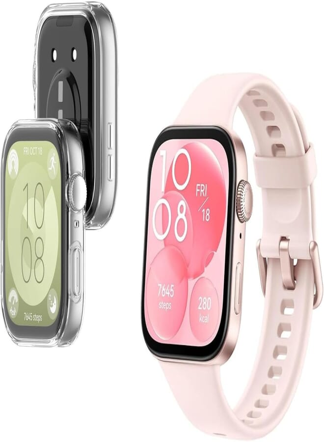 Next Next Store 2 Pack Soft Durable Quick Release Replacement Strap + TPU Full Protective Case Cover Compatible with Huawei Watch Fit 3