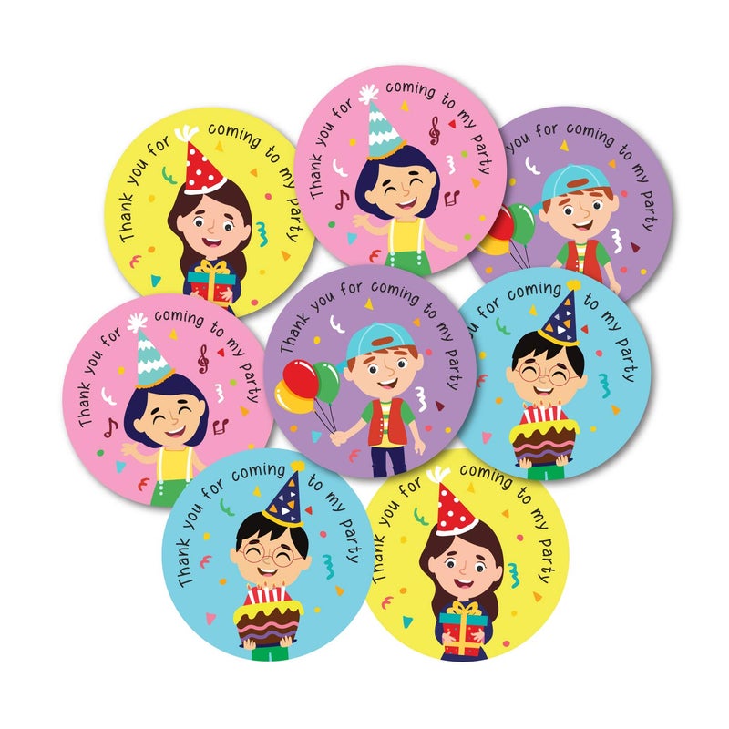 weRevel Birthday Celebration Theme Thank You Party Stickers, 40 Count, 2 Inches, Round, 4 Unique Designs, Paper-Self-Adhesive - Image 5
