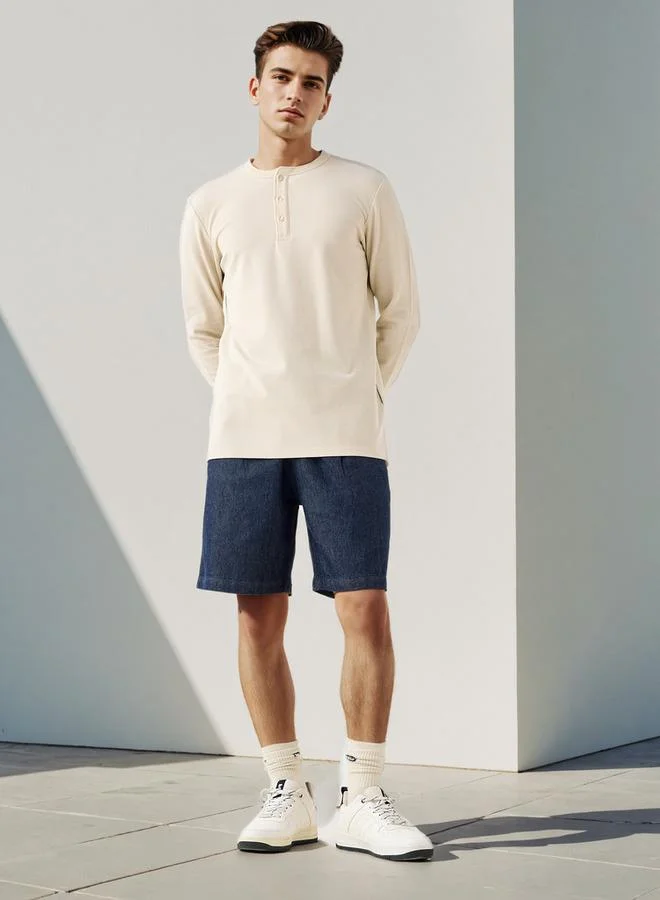 لي كوبر تيشيرت لي كوبر بياقة هنلي مضلعة