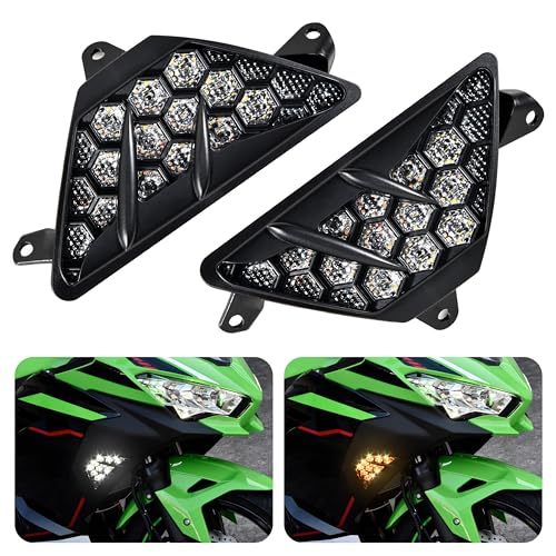 VEISUTOR LED Front Turn Signal Indicator Light for Ninja400 13-24, Amber Turning Lamp and White Daytime Running Lights Lamp for Kawasaki Ninja 400 Ninja 300 Ninja 650 Ninja 1000 2013-2024 Accessories - Image 1