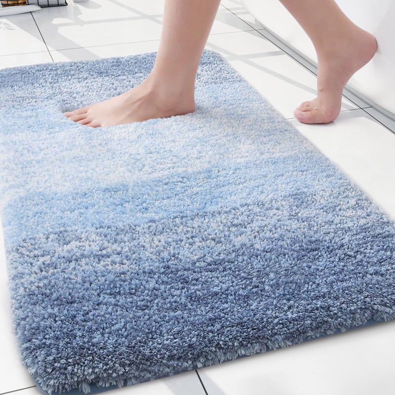 Arotive Microfiber Bathroom Rugs, Shaggy Soft and Absorbent Bath Rug, Non-Slip, Thick Plush Machine Washable Dry Bath Mats for Bathroom, Tub and Shower, 24x16, Light Blue, Rectangular - Image 1