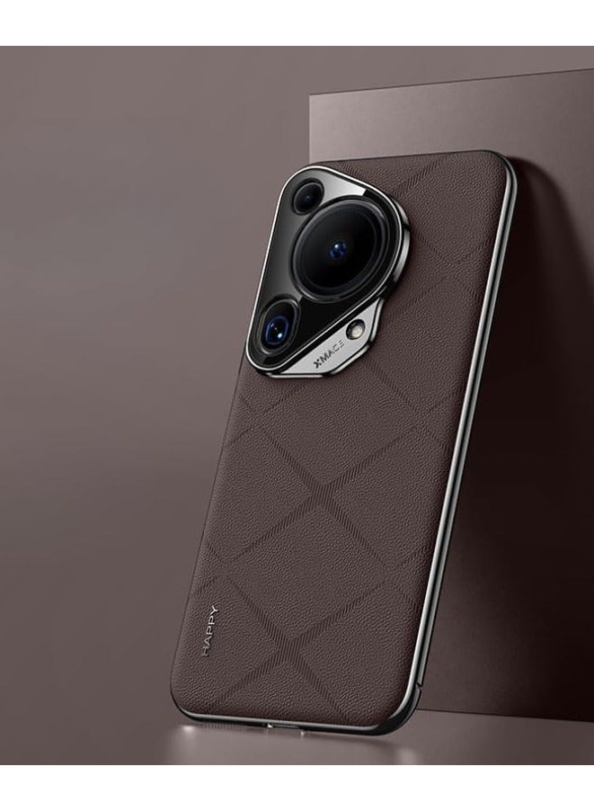 Case Compatible with Huawei Pura 70 Ultra, Ultra-thin Plain Leather Electroplated Frame Anti-Fingerprint Camera Protection Cover for Huawei Pura 70 Ultra