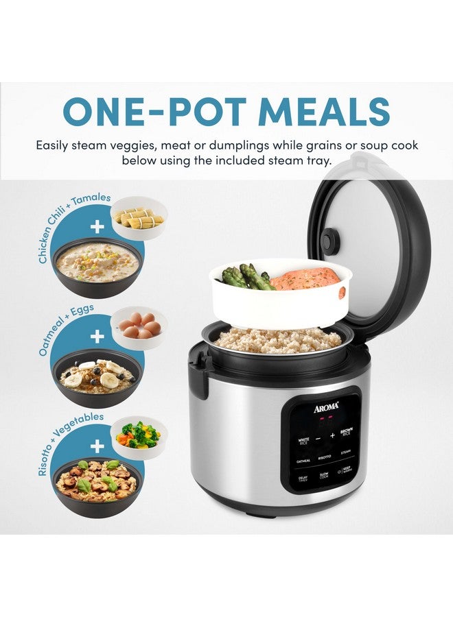 Aroma AROMA® Digital Rice Cooker, 4-Cup (Uncooked) / 8-Cup (Cooked), Steamer, Multicooker, Slow Cooker, Oatmeal Cooker, Auto Keep Warm, 2 Qt, Stainless Steel Exterior  - Image 2