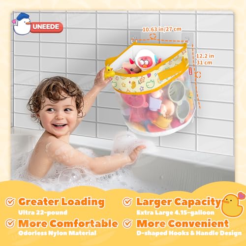 UNEEDE Duck Print Bath Toy Organizer, 4.15 Gallons Bathtub Toy Holder, Quick Dry Mesh Shower Caddy, Yellow Duck Stuff - Image 3