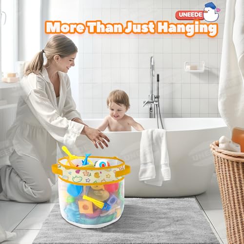 UNEEDE Duck Print Bath Toy Organizer, 4.15 Gallons Bathtub Toy Holder, Quick Dry Mesh Shower Caddy, Yellow Duck Stuff - Image 2