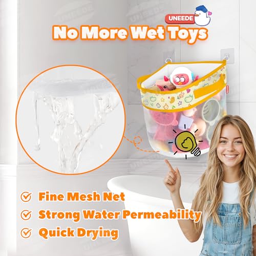 UNEEDE Duck Print Bath Toy Organizer, 4.15 Gallons Bathtub Toy Holder, Quick Dry Mesh Shower Caddy, Yellow Duck Stuff - Image 5