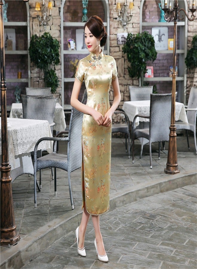 Loquat Dragon And Phoenix Short Sleeved Long Skirt Gold  - Image 1