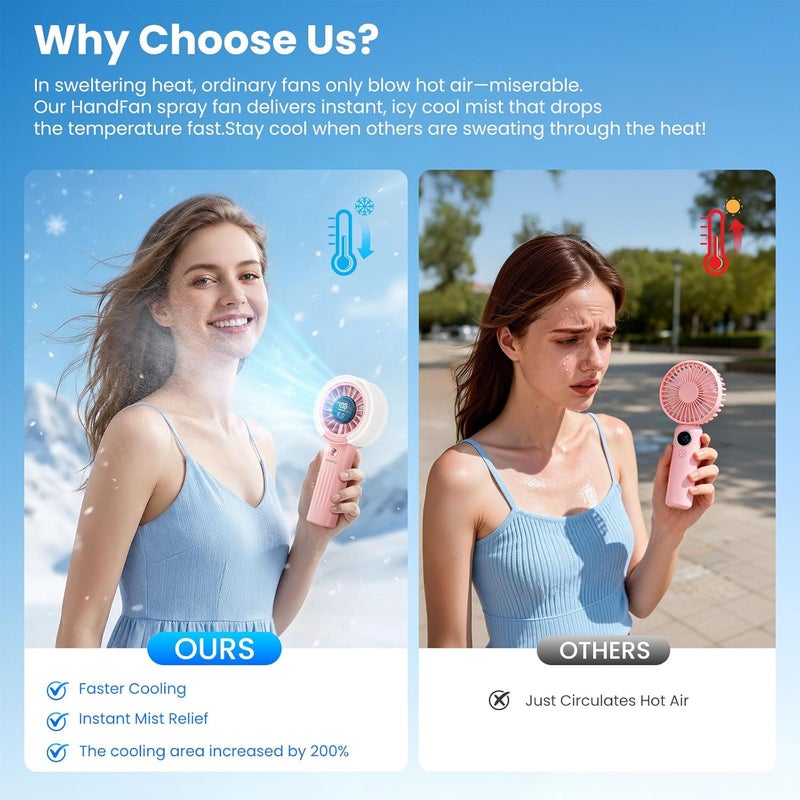 HandFan Upgraded Misting Fan with LED Display – Extreme Cooling Portable Handheld Fan with Water Mist Spray, 50% Stronger Airflow & Quieter, USB Rechargeable for Travel/Park/Disney/Beach/Concert/Game - Image 4