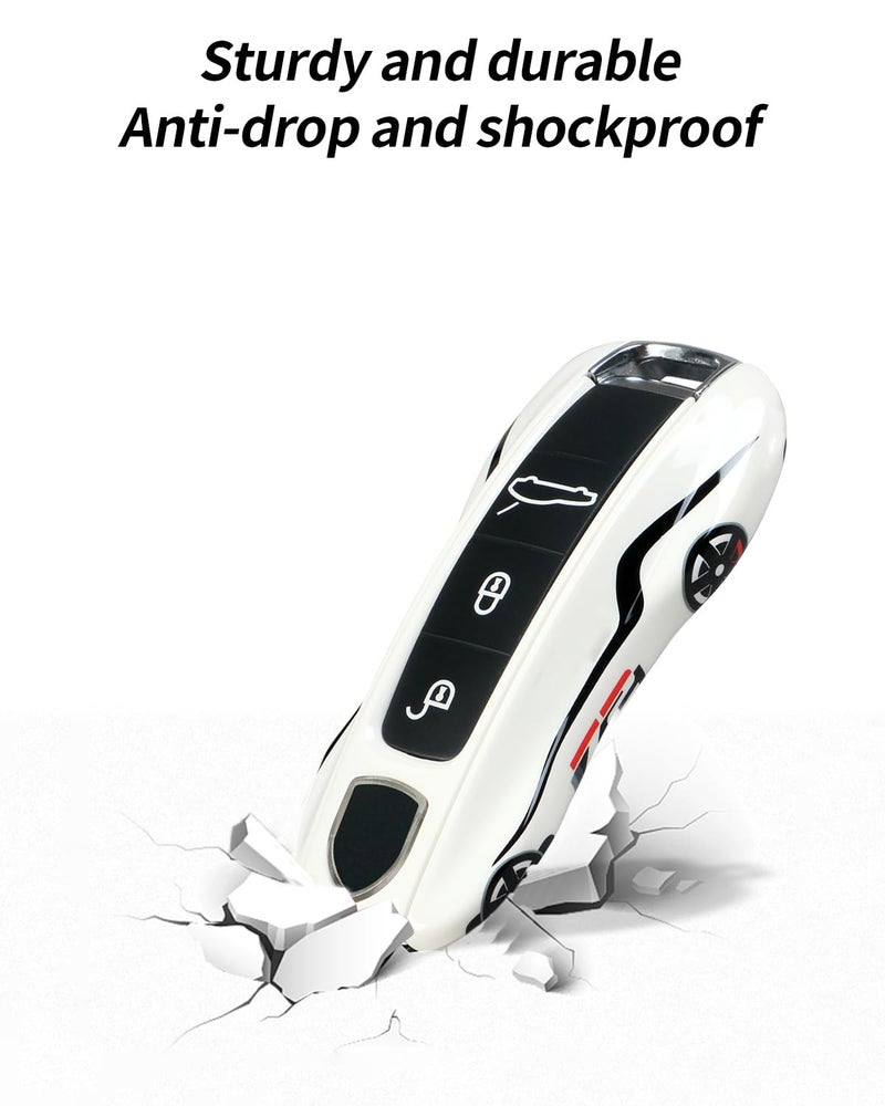 LIMBQS Car Key Protection Keychain, Key Cover for Porsche Panamera 911 Cayenne Taycan (New White) - Image 3