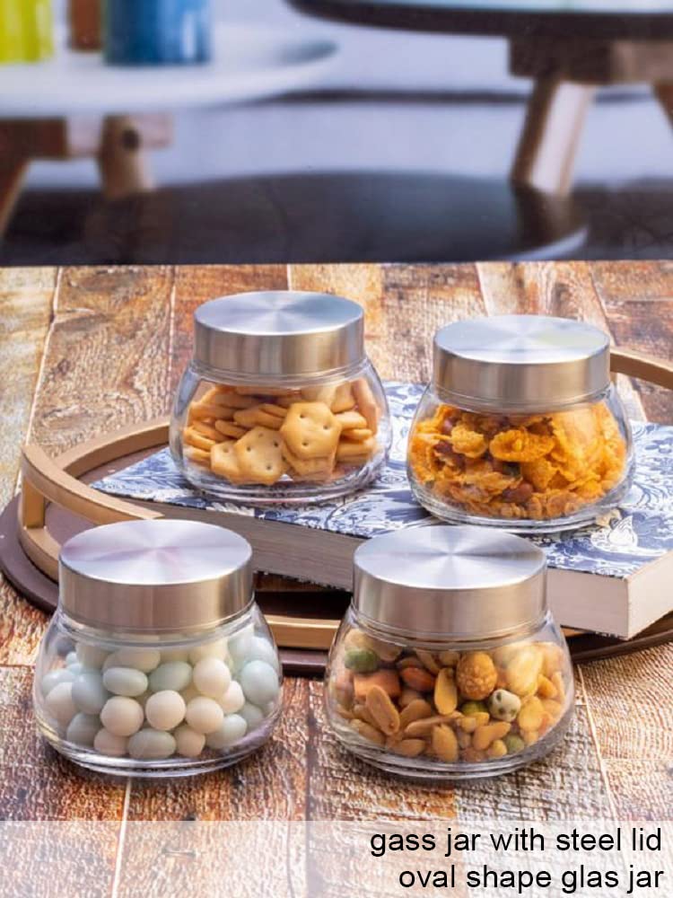 Brezzycloud Oval Shape Spice Glass Jars With Rustproof Steel Airtight Lid, Suitable To Use In Your Home Office, Kitchen Storage/Glass Jars (300Ml, Set Of 6, Transparent) - Image 2