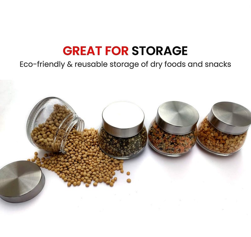 Brezzycloud Oval Shape Spice Glass Jars With Rustproof Steel Airtight Lid, Suitable To Use In Your Home Office, Kitchen Storage/Glass Jars (300Ml, Set Of 6, Transparent) - Image 4