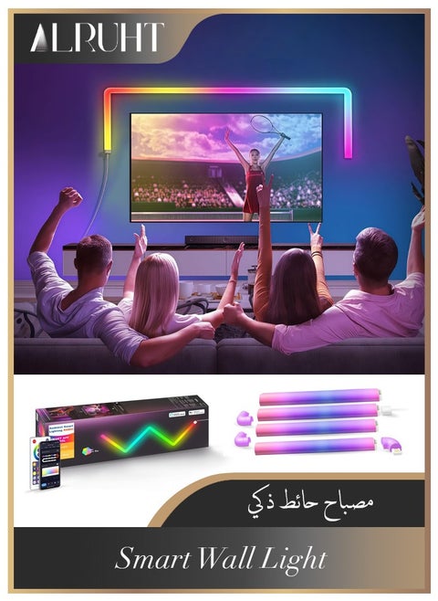 4 قطع من مصابيح الحائط LED، مصابيح ألعاب قابلة للتوصيل الهندسي، مصابيح ديكور ذكية متغيرة الألوان بتقنية الواي فاي، إضاءة جو لغرفة الألعاب وغرفة النوم