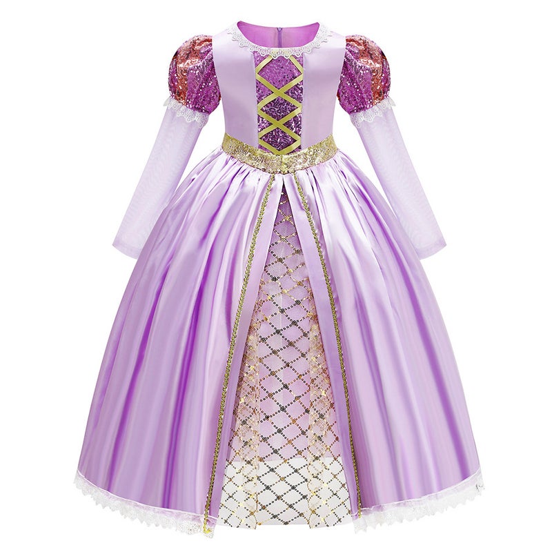 Long Hair Princess Skirt Gold Bow Unkempt Skirt Lace Skirt Purple Children'S Day A Generation Of Hair - Image 5