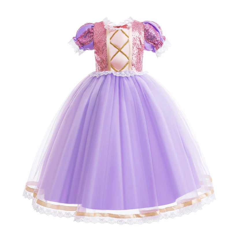 Long Hair Princess Skirt Gold Bow Unkempt Skirt Lace Skirt Purple Children'S Day A Generation Of Hair - Image 3