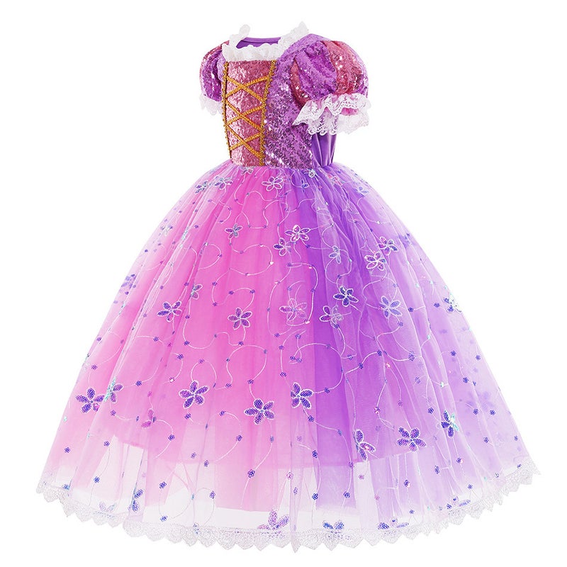 Long Hair Princess Skirt Gold Bow Unkempt Skirt Lace Skirt Purple Children'S Day A Generation Of Hair - Image 4