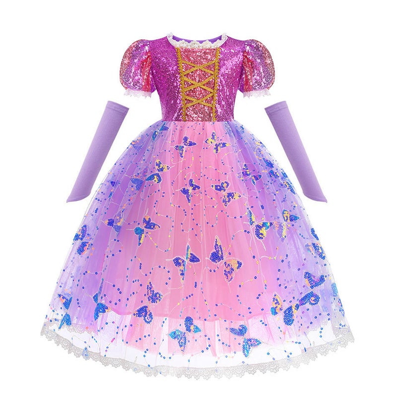 Long Hair Princess Skirt Gold Bow Unkempt Skirt Lace Skirt Purple Children'S Day A Generation Of Hair - Image 2