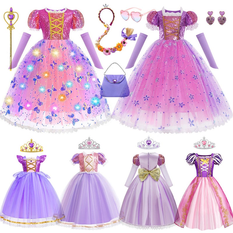 Long Hair Princess Skirt Gold Bow Unkempt Skirt Lace Skirt Purple Children'S Day A Generation Of Hair - Image 1