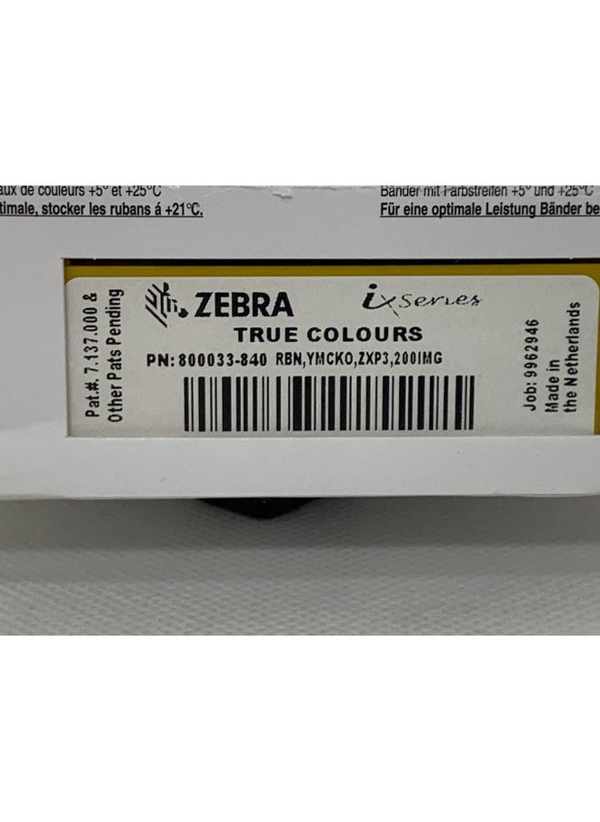 ZEBRA ZEBRA 800033-840 True Colours iX Series YMCKO Color Ribbon for ZXP Series 3 Card Printers. 200 Prints, w/ID Zone Premium White Blank Plastic CR80 30 Mil PVC Cards (500 pk)  - Image 3